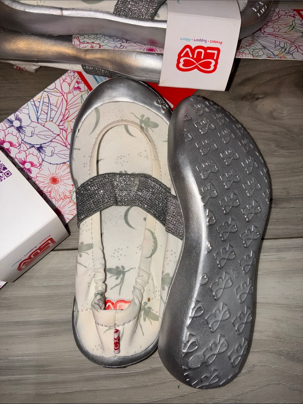 👛 Luvs Silver Girls Glitter Elastic Ballet Flats